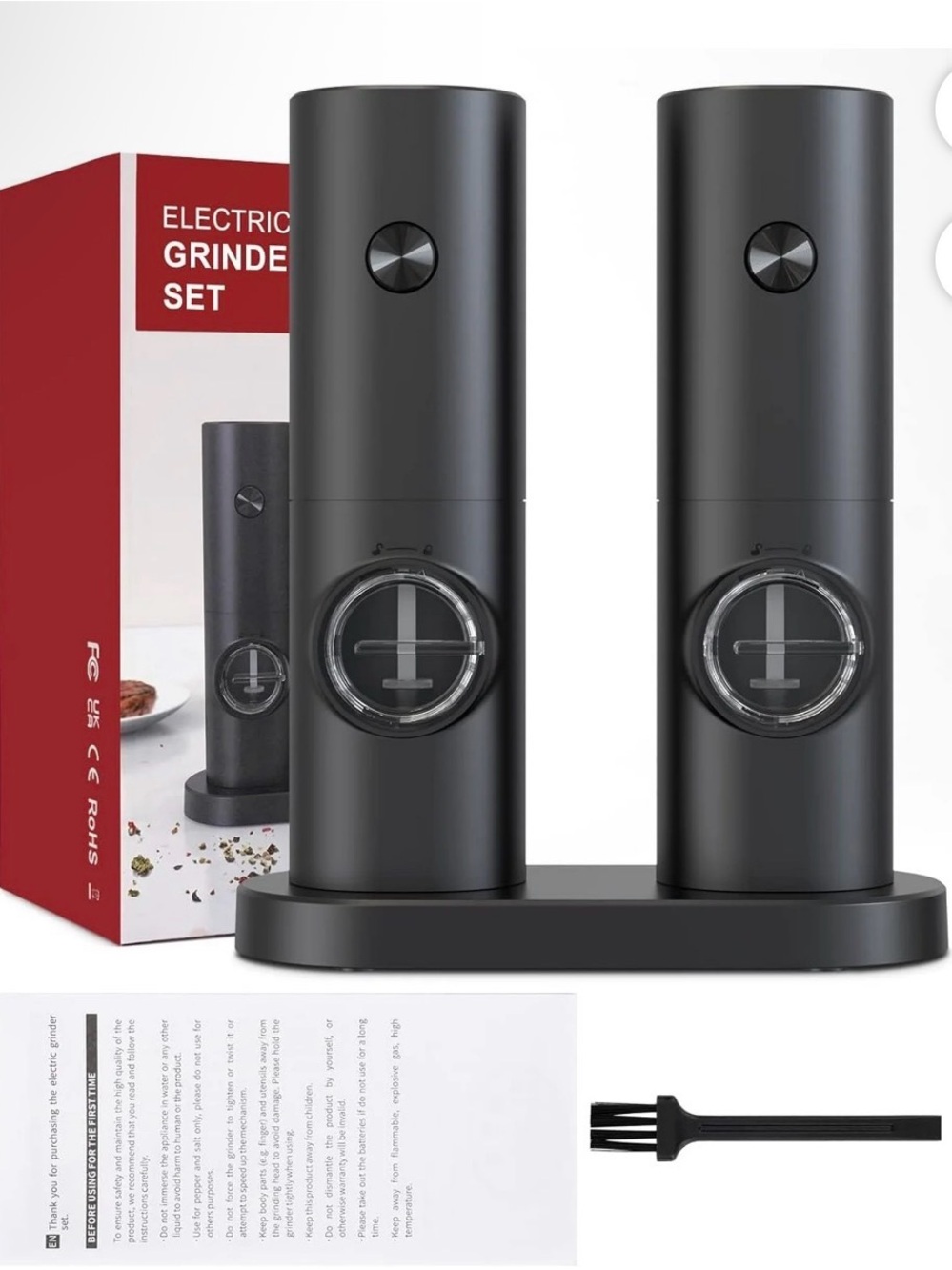 Electric Dual Pepper Salt Grinder Set - Black